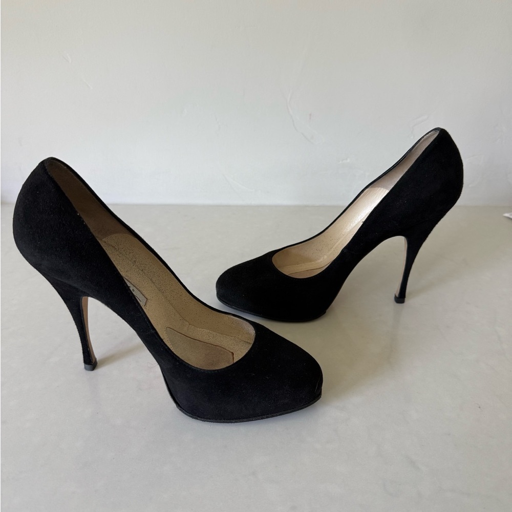 Brian Atwood black suede pumps
